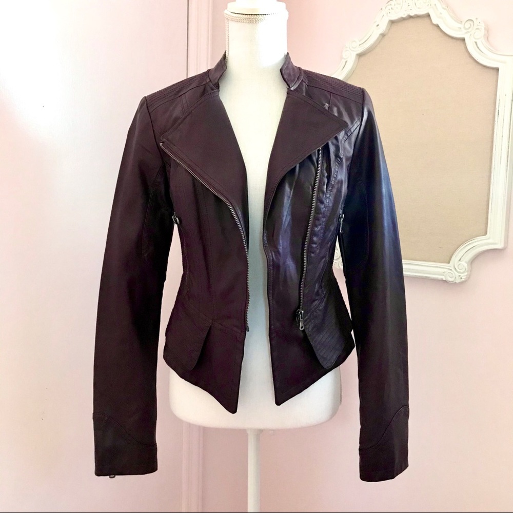 Maroon Faux Leather Moto Jacket